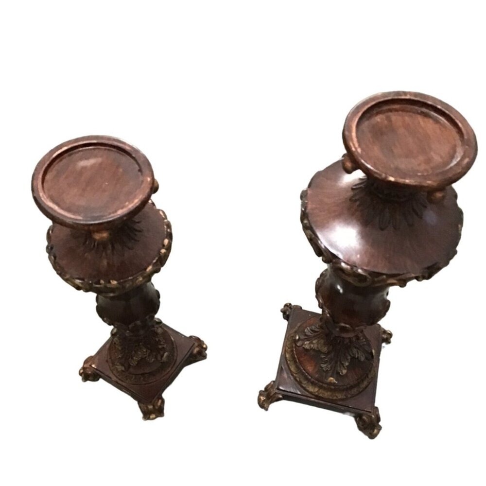 SET OF 2 BROWN CONTEMPORARY CLASSIC PILLAR CANDLE HOLDERS - Picture 3 of 7